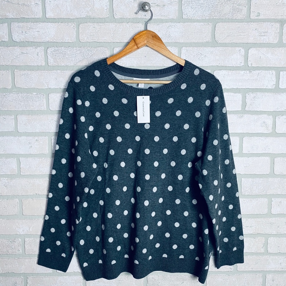 Charter Club Dot-Print Crewneck Sweater - XXL